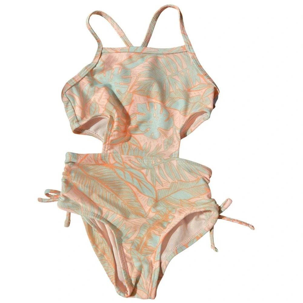Cat & Jack Girls One Piece Swimsuit Palm Leaf Print Cutout‎ Sides Size 2T